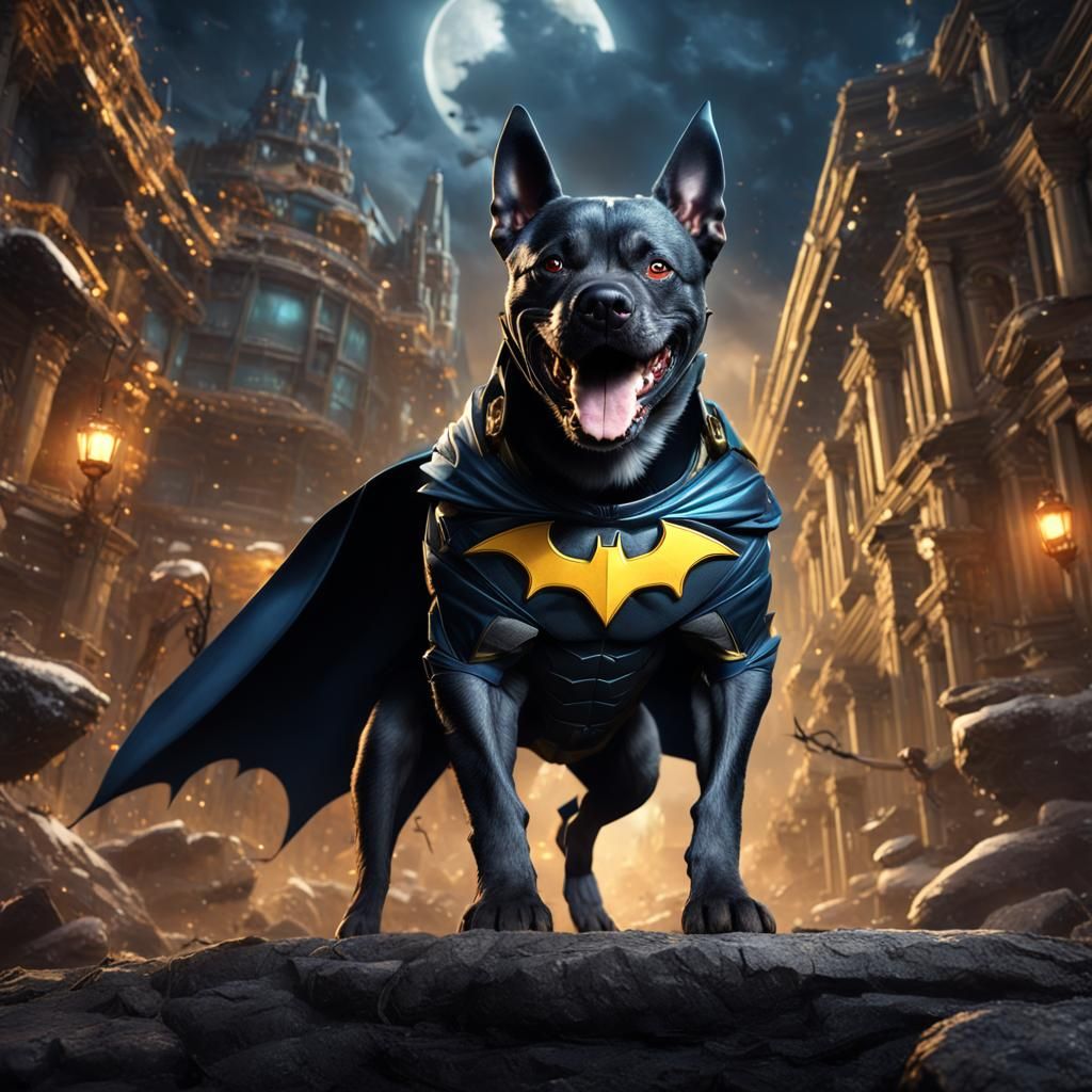 Batman Dog Superhero in Marvel Action Style