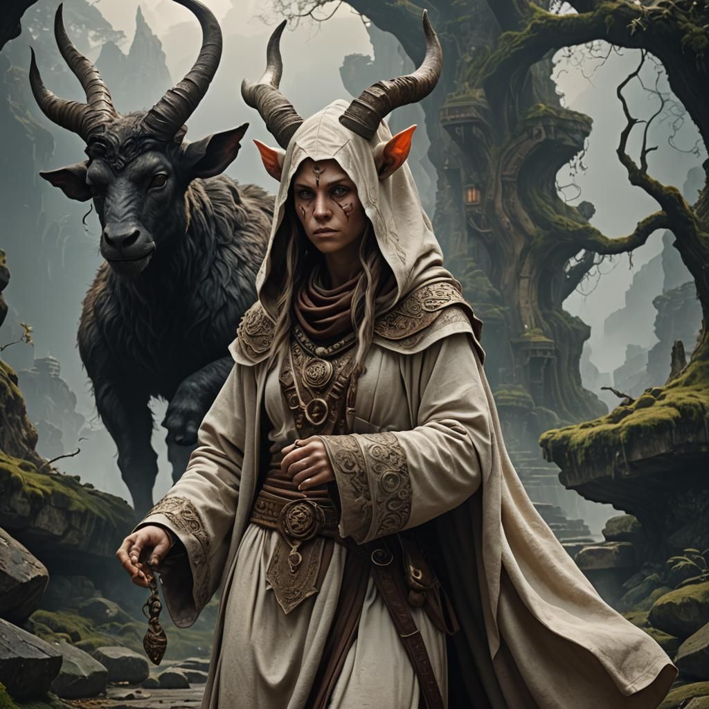 Hooded Female Satyr Monk in Digital Matte Painting