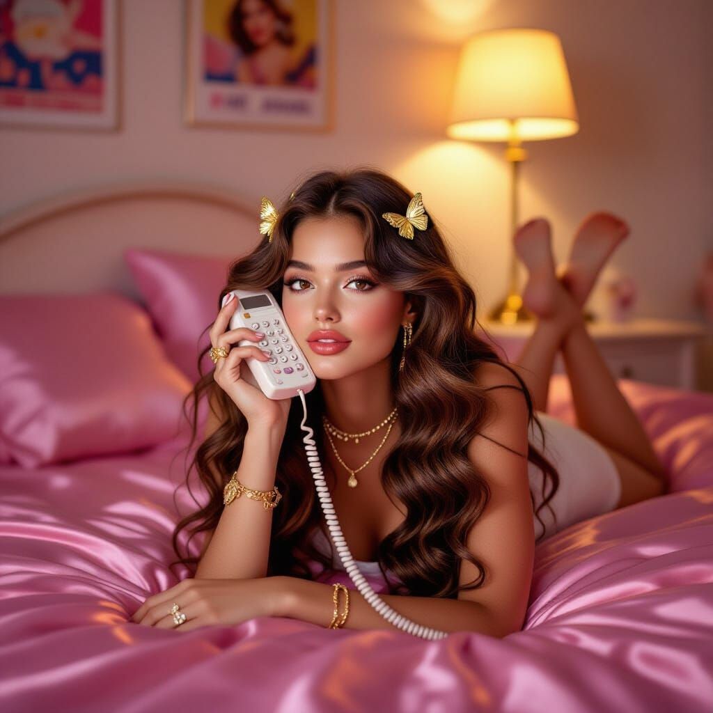 Dreamy Y2K Portrait of Woman with 90s Phone