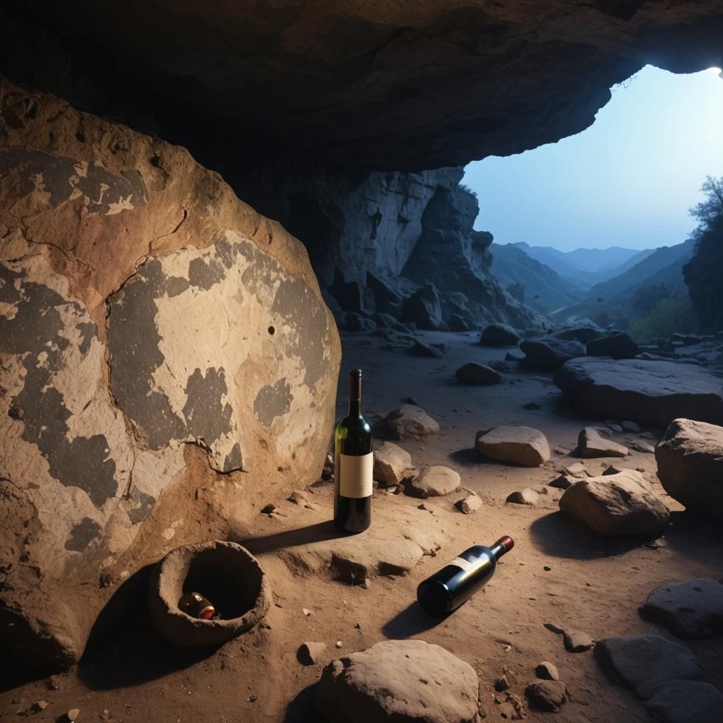 Wine Bottle in a Prehistoric Cave