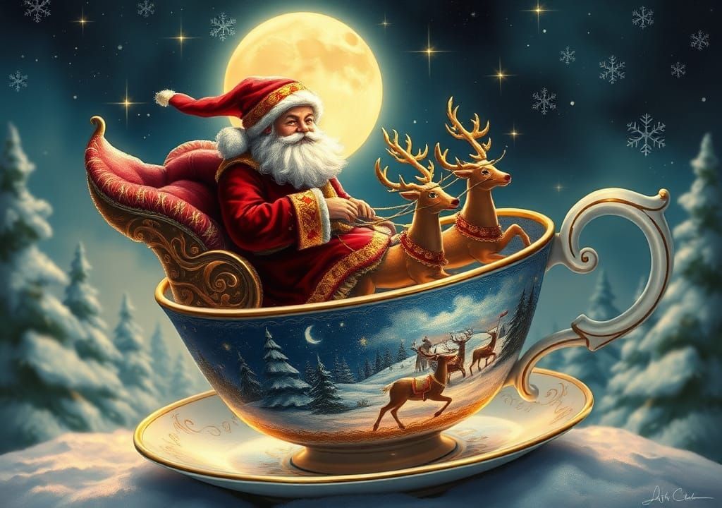 Santa's Sleigh Ride in a Whimsical Teacup