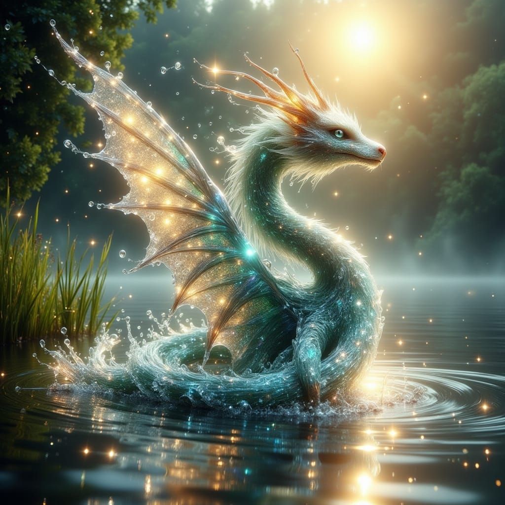 Majestic Water Dragon in Enchanted Realm
