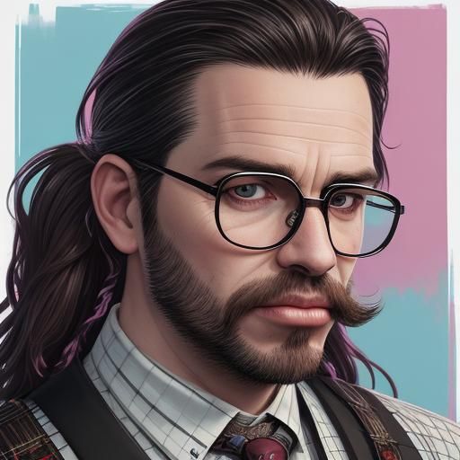 Geeky Man in Tartan Pants, Detailed Matte Painting