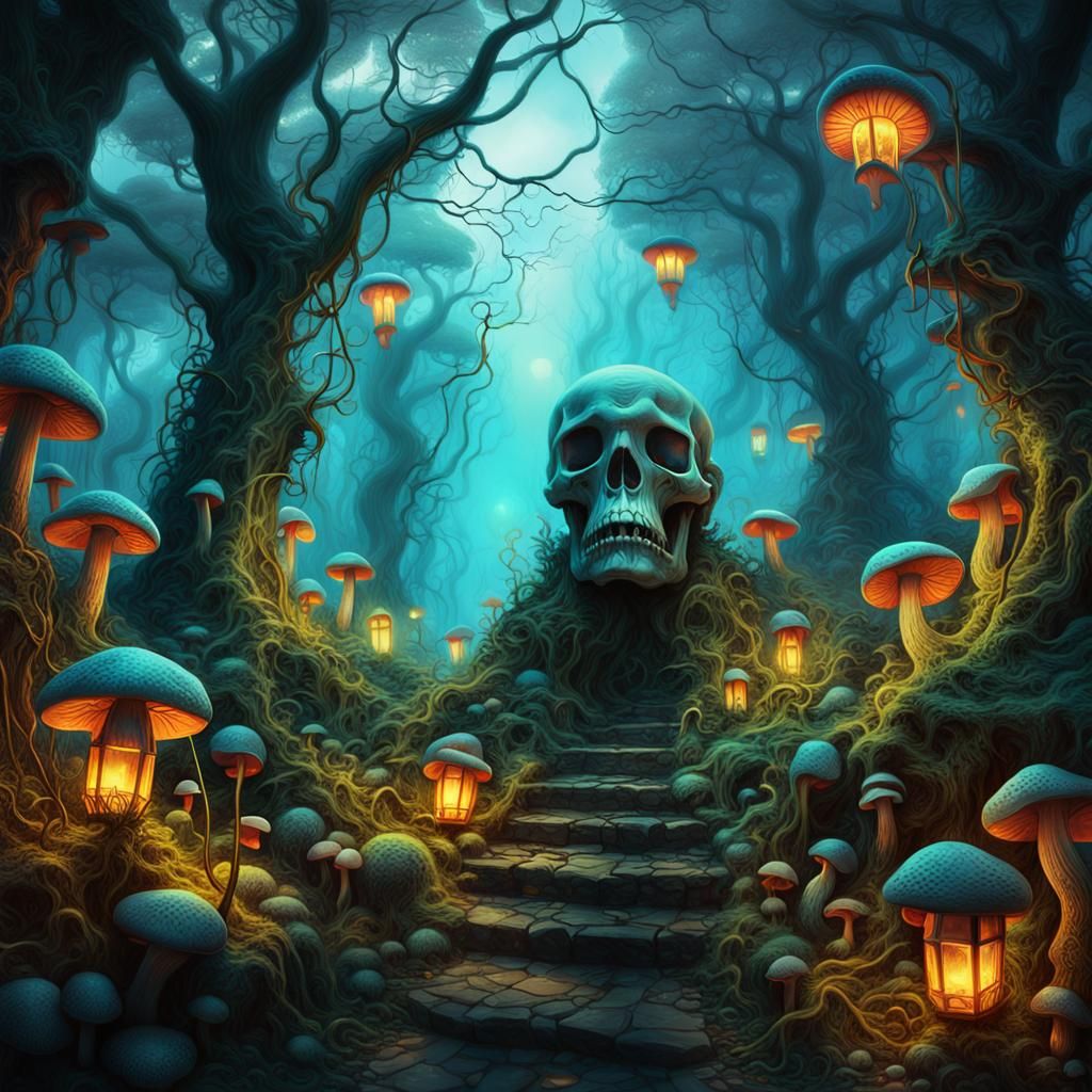 Mystical Garden of Skulls in Beksiński Style