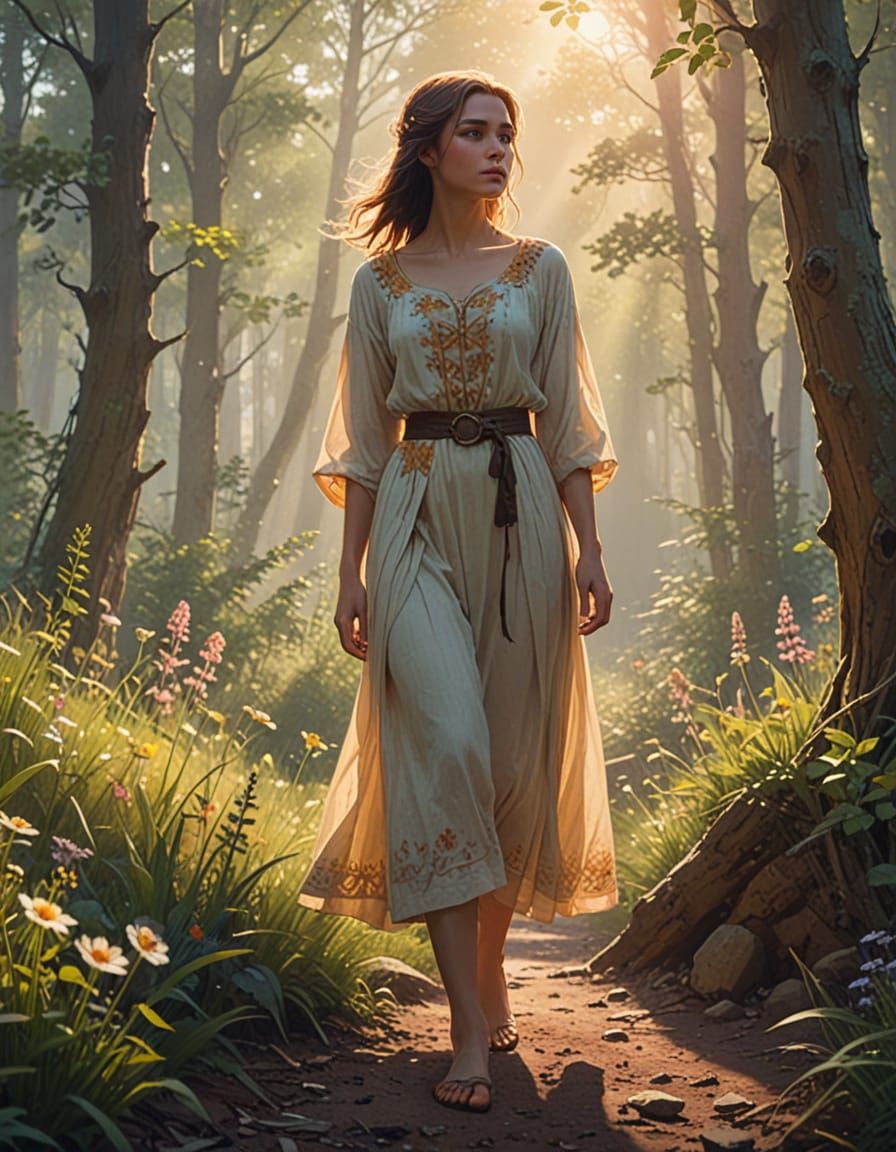 Woman Finds Hope in Overgrown Wilderness, Ethereal Glow