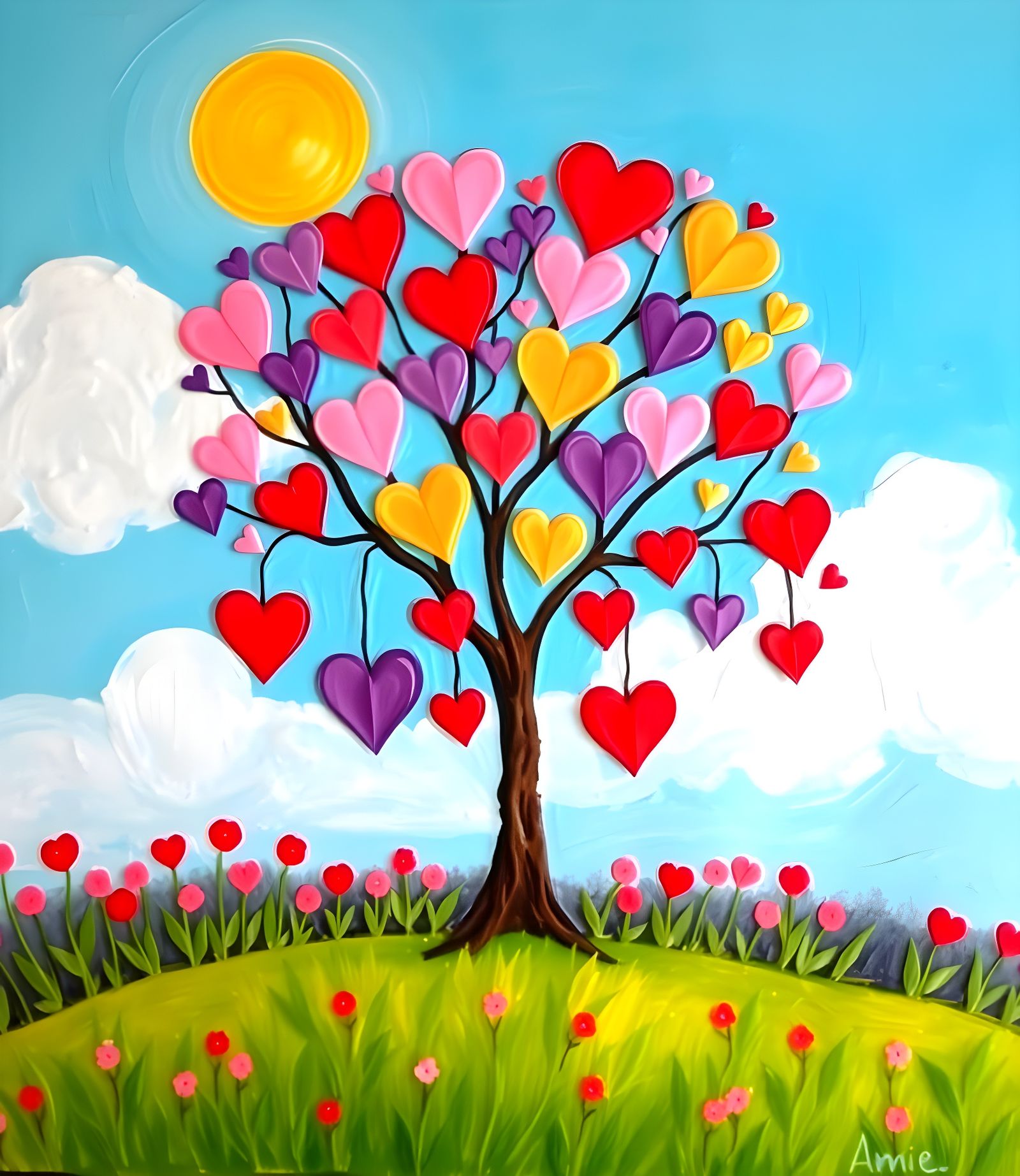 Vibrant Heart Tree in Impasto Oil Painting Style
