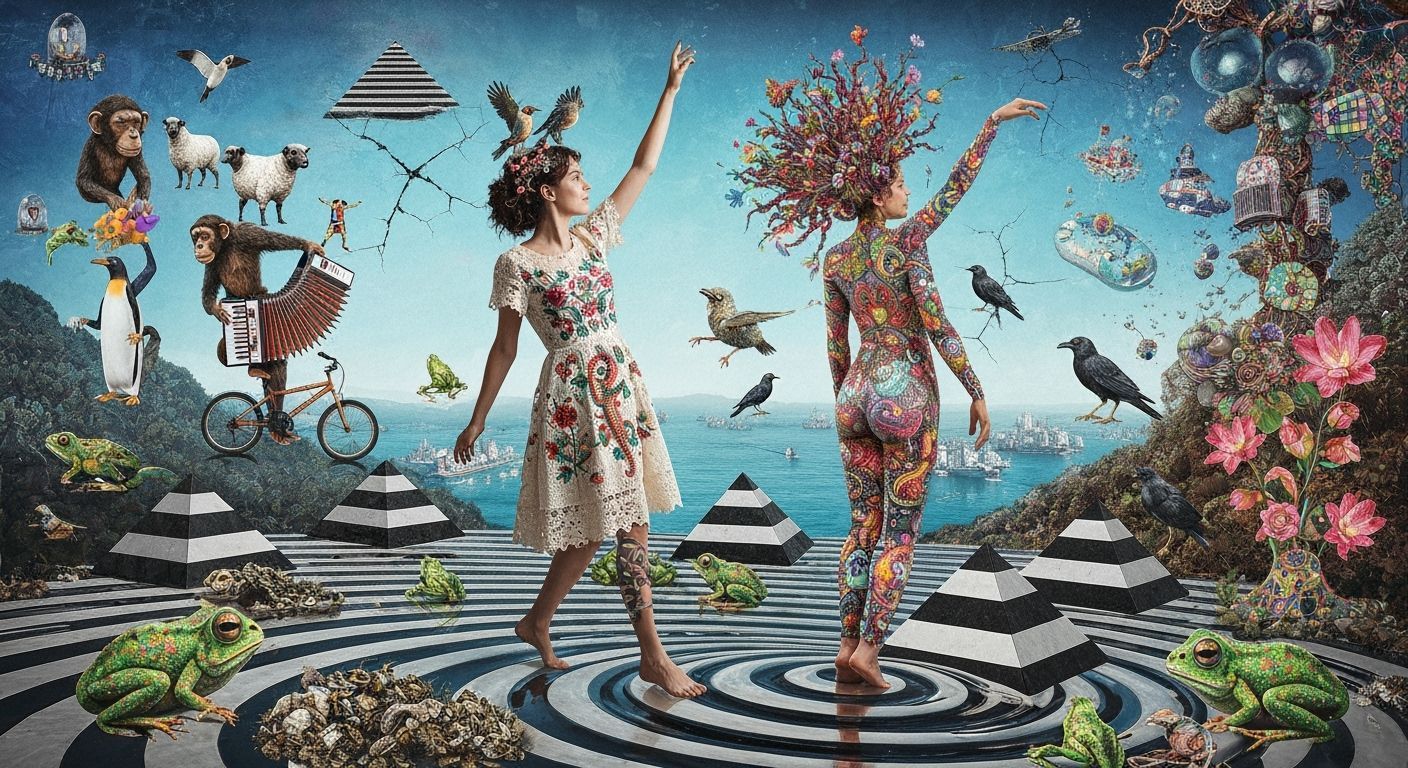 Surreal Double Exposure Dance on Pyramids