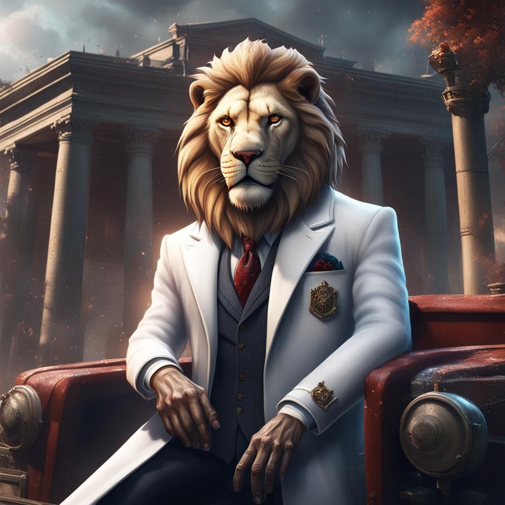 Mafia Lion Man in Detailed Matte Painting