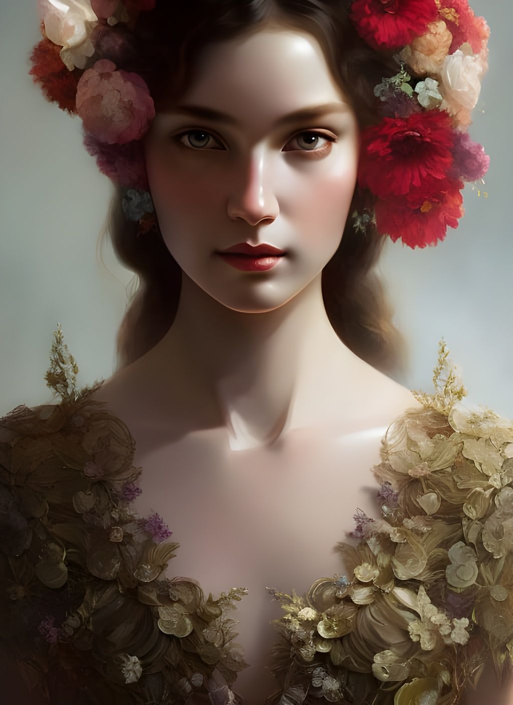 Ethereal Portrait of Girl with Flowers and Ribbons
