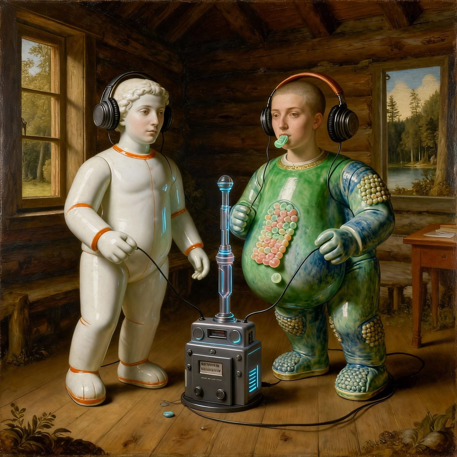 Renaissance Style Painting of 1954 Scientists and Futuristic...