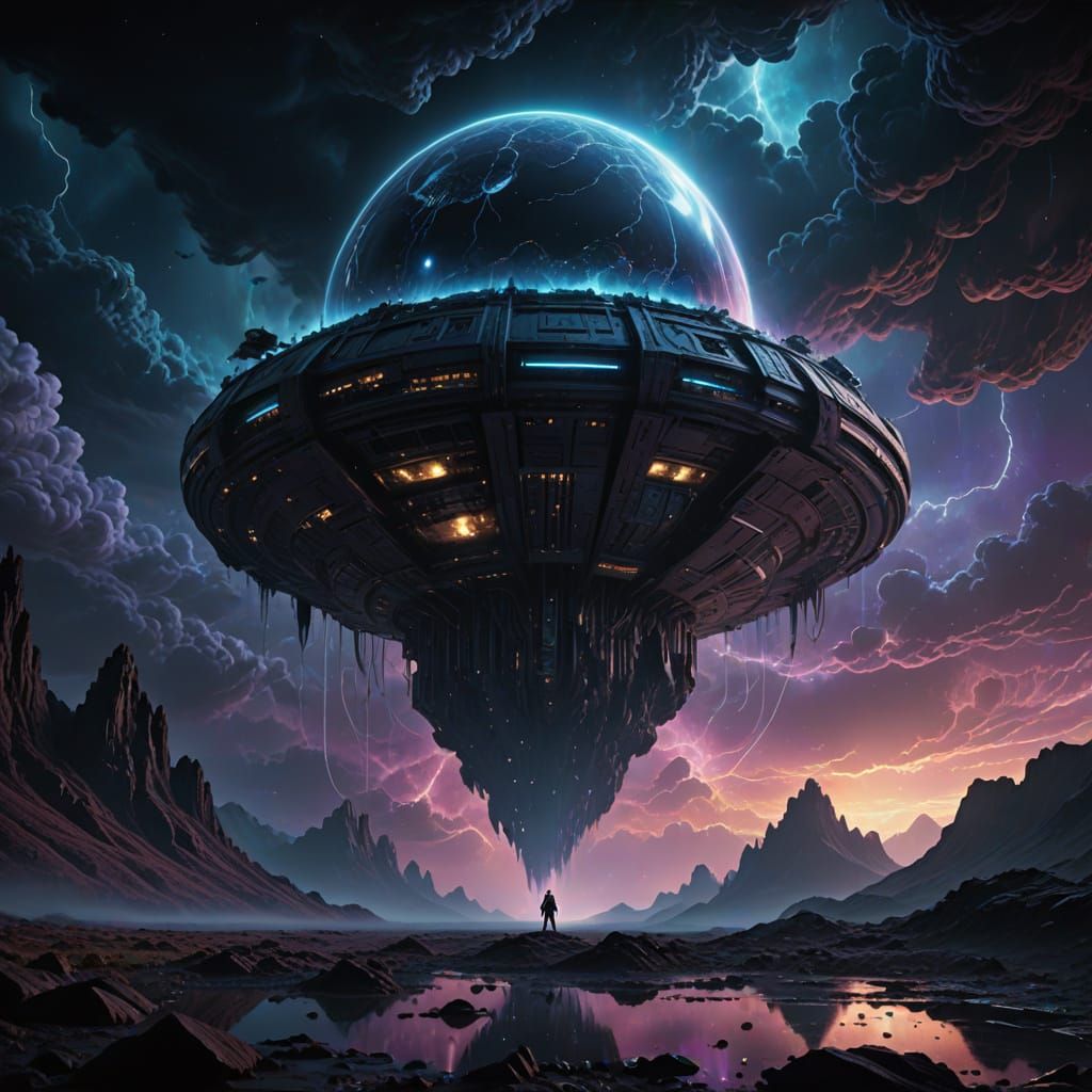 Cosmic Entity Emerges from Nebula in Maximalist Style