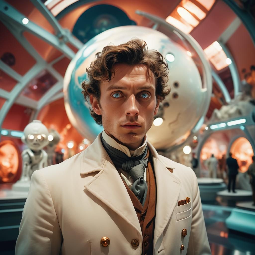 Victorian Adventurer in Futuristic Museum
