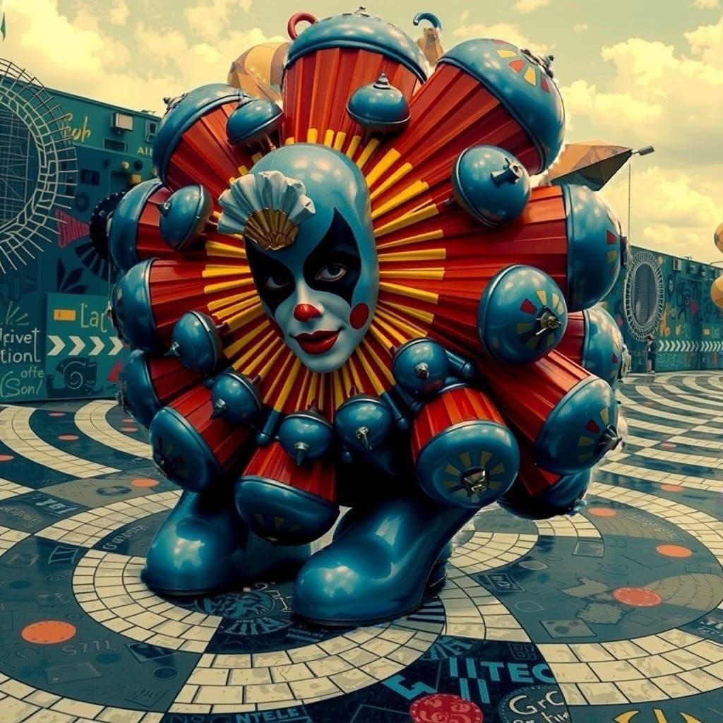 Energetic Harlequin in Op-Art Labyrinth