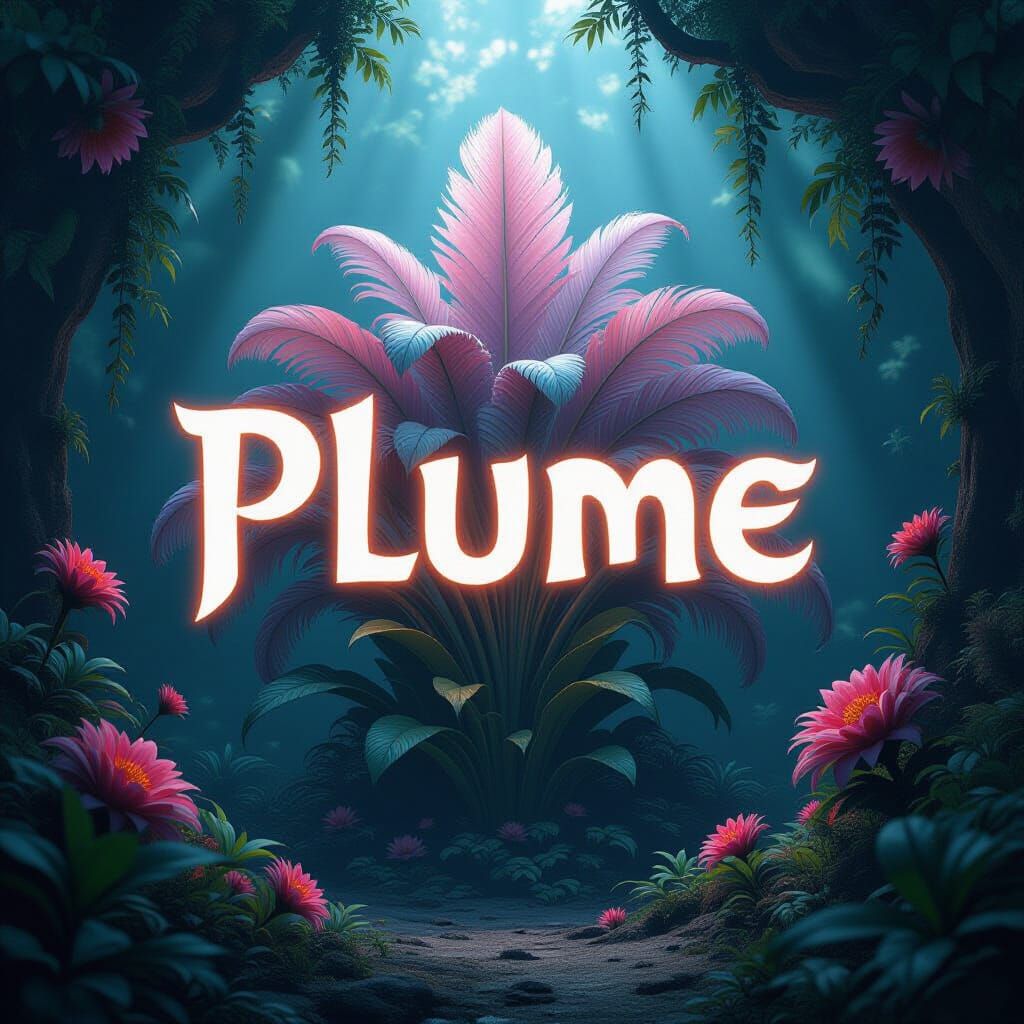 Fantastical Plume Ecosystem with Glowing PLUME Text