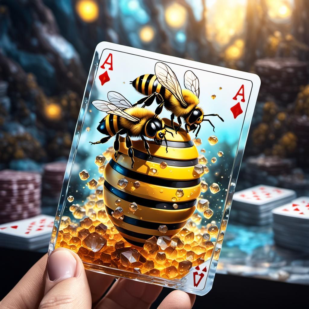 Chibi Bees Play Cards in Crystal Beehive