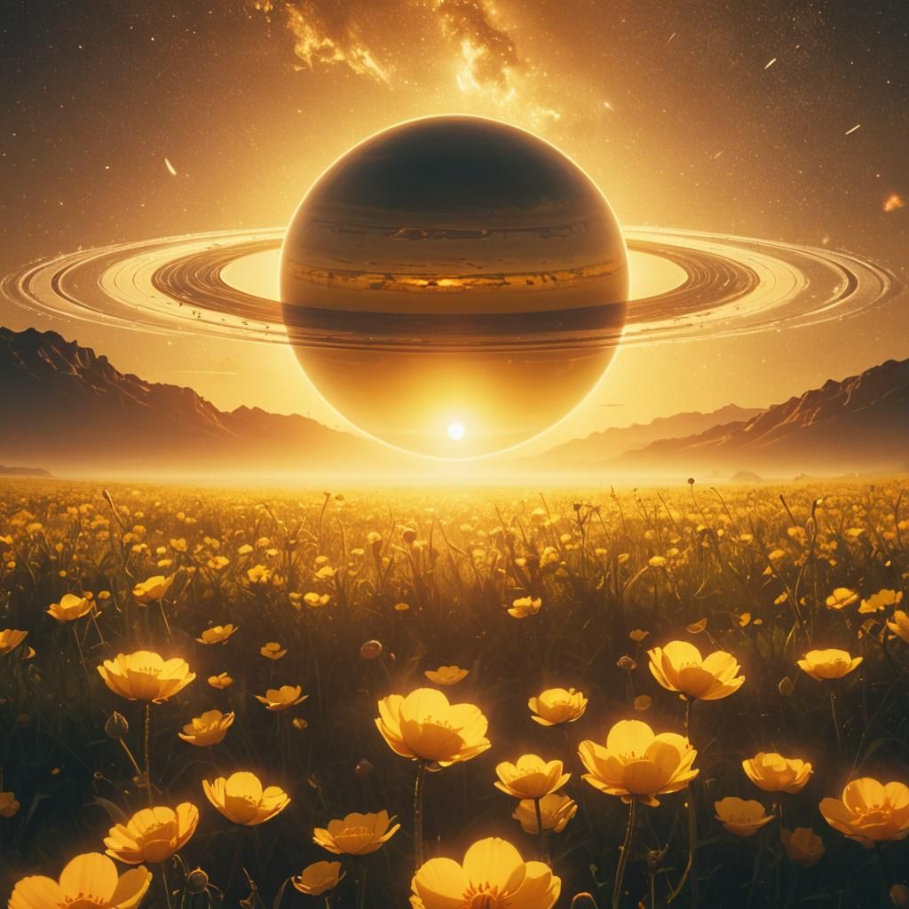 Saturn Silhouette at Sunrise: Cinematic Digital Painting