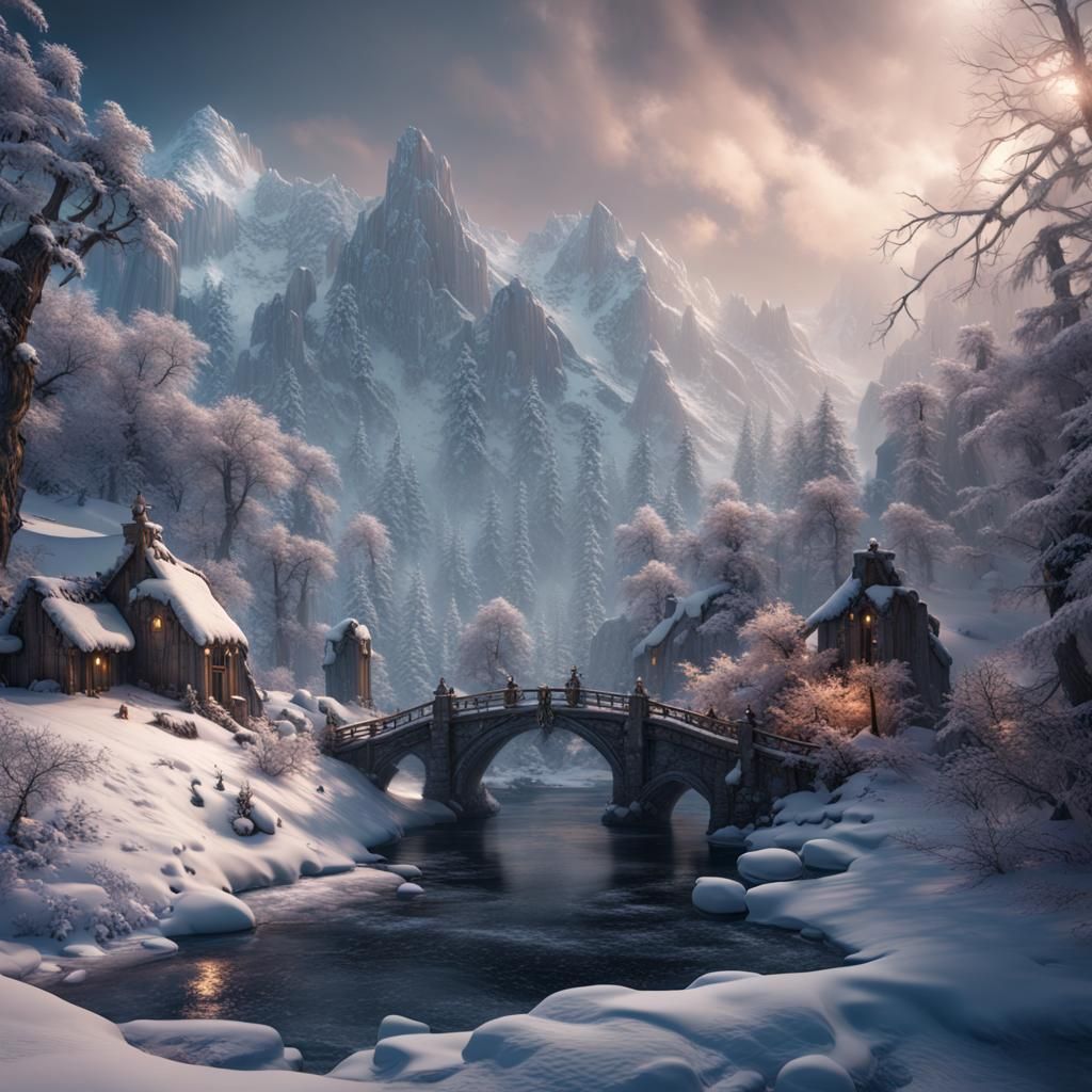 Detailed Winter Wonderland Matte Painting in 8K