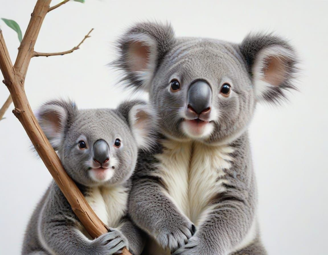 Vivid Watercolor Art of Joyful Koalas in Unique Style