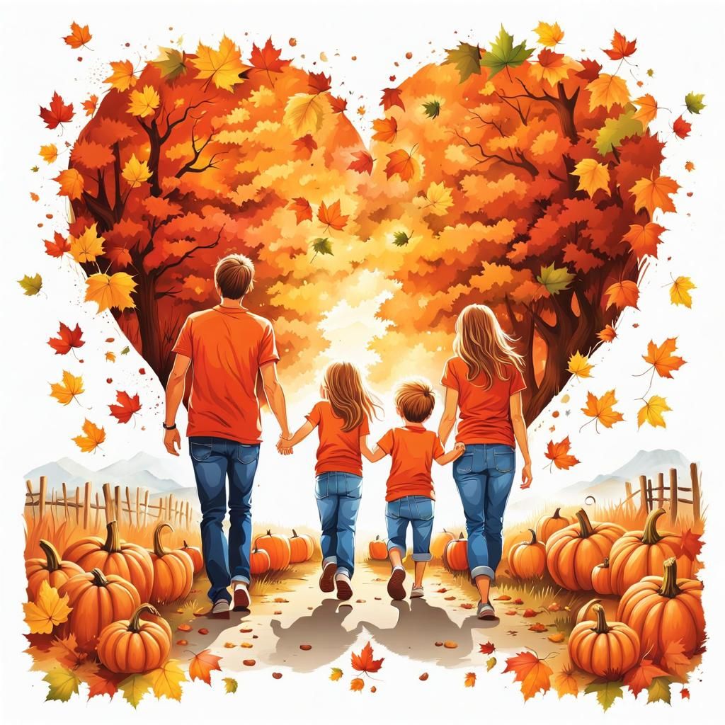 Family in Pumpkin Patch Graphic Art