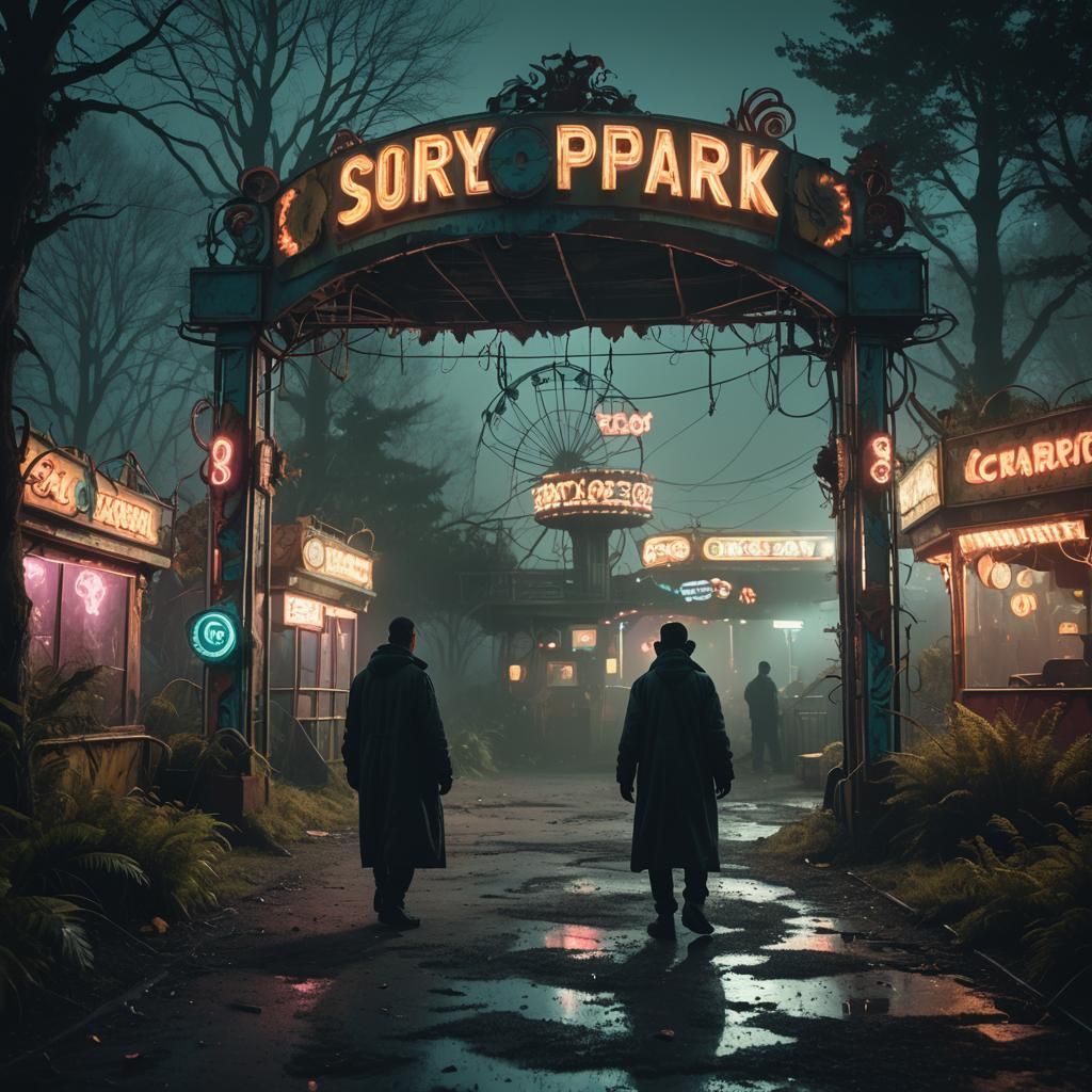 Cyberpunk Amusement Park: Abandoned, Cinematic Film Still