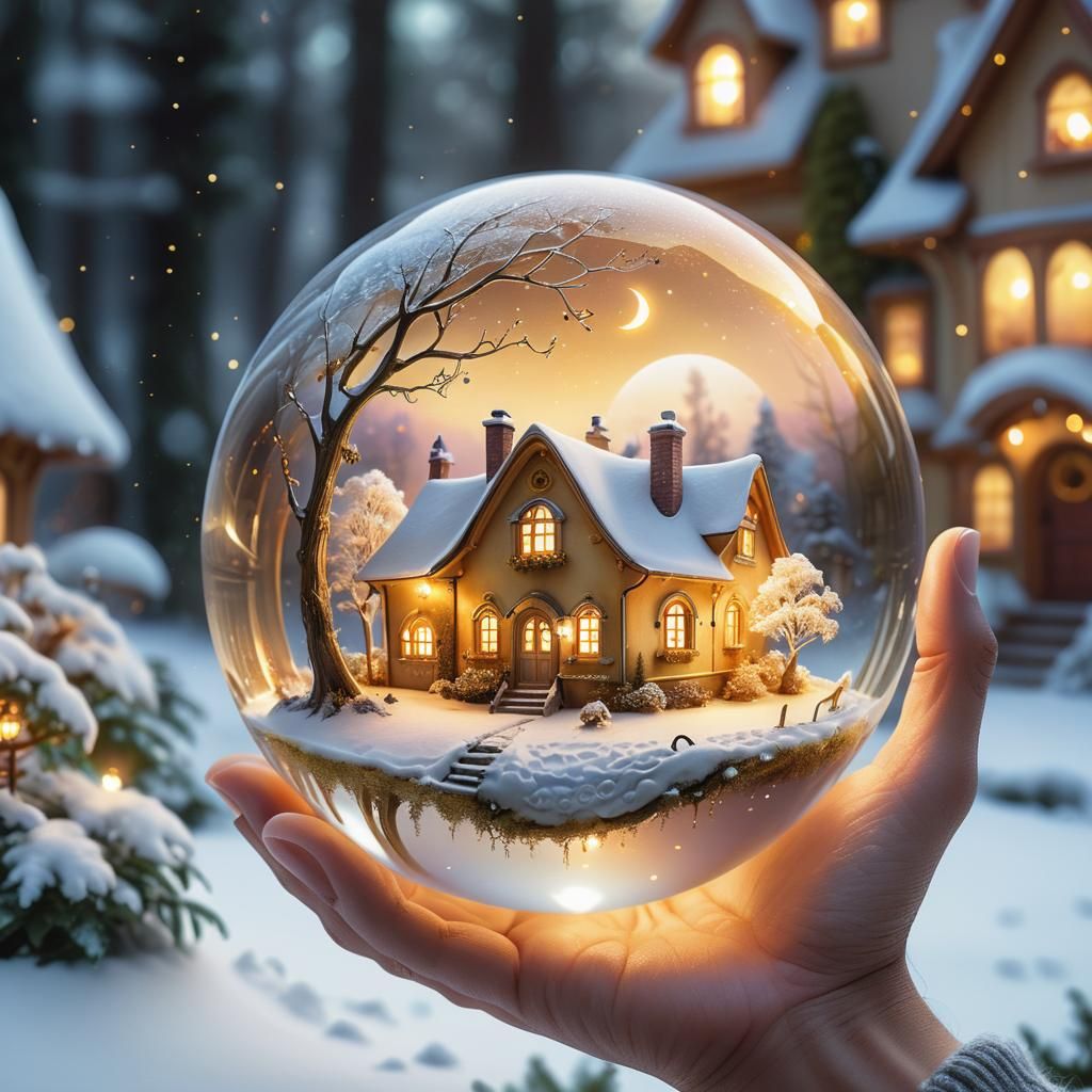 Dreamlike Orb: Enchanted Winter Landscape Digital Art