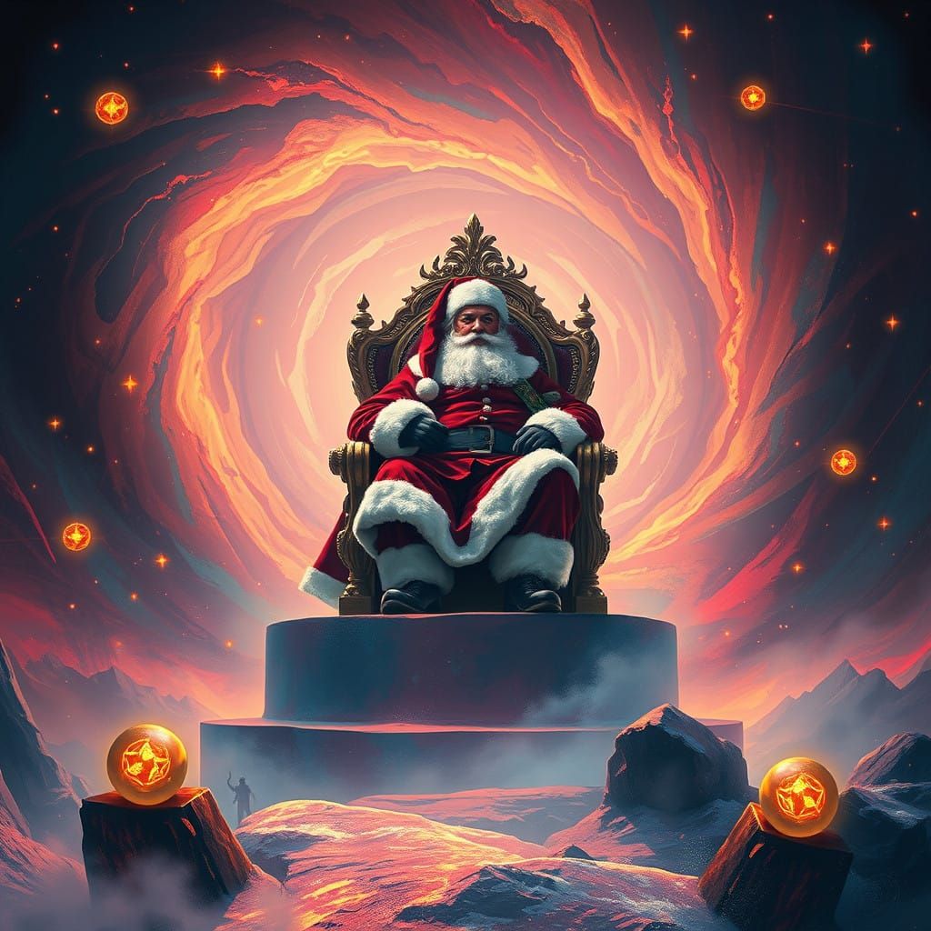 Santa in Whirling Vortex of Iridescent Colors