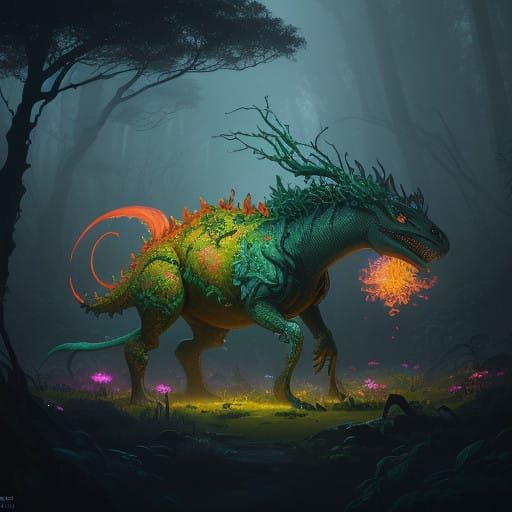 A Deadly Florosaur in a Dark, Mystical Forest