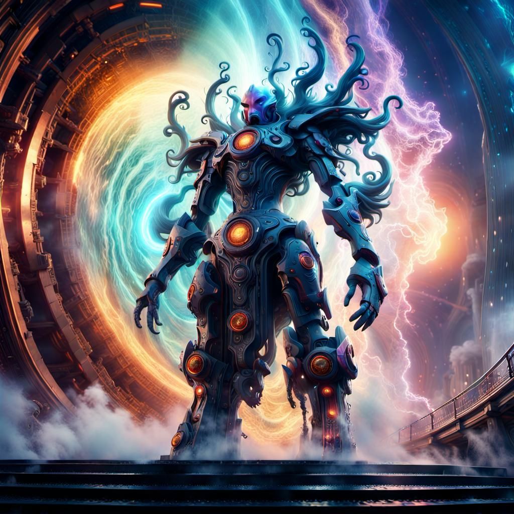 Elemental Being in Iridescent Mist, Digital Matte Painting