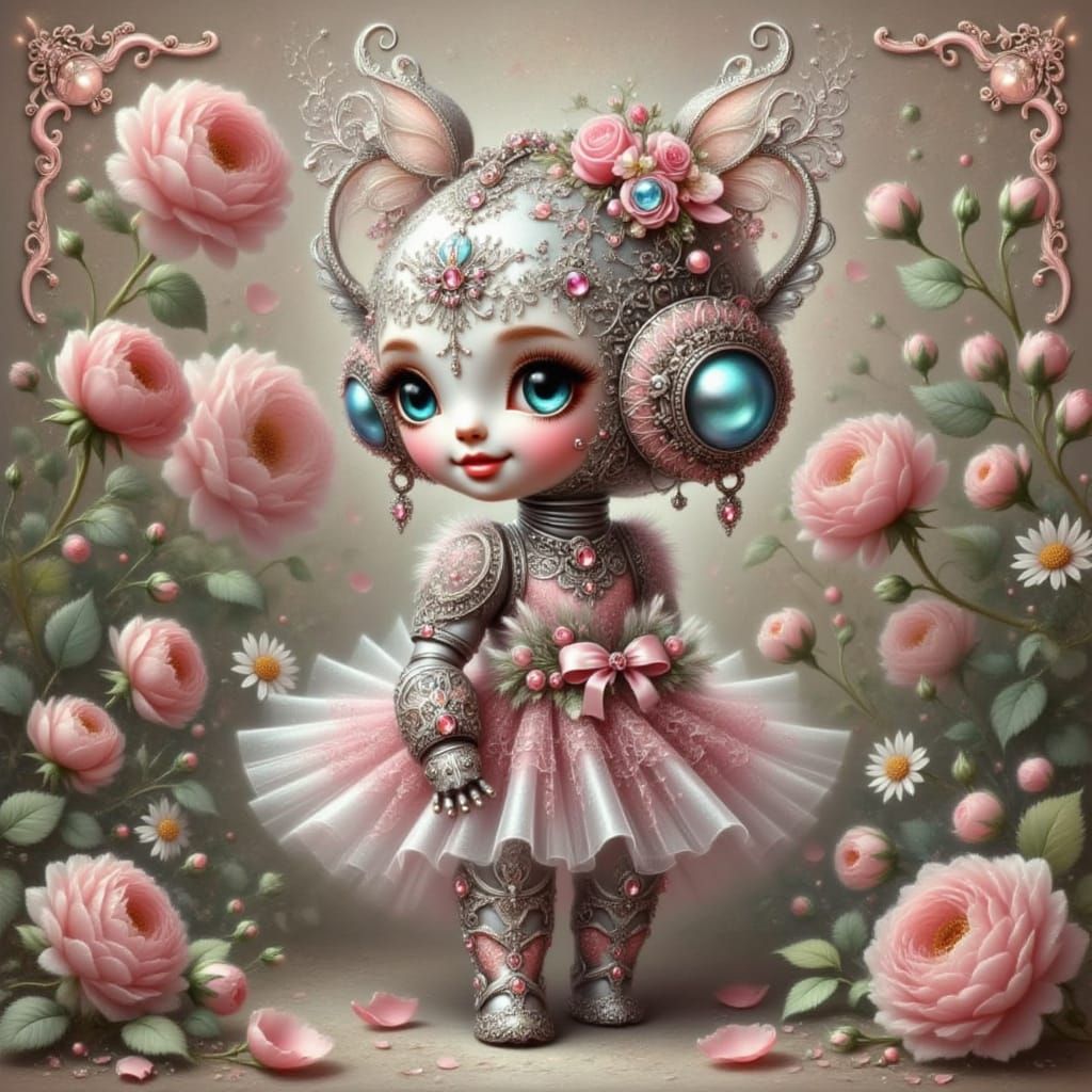 Elegant Nymph Cyborg Robot with Floral Etchings