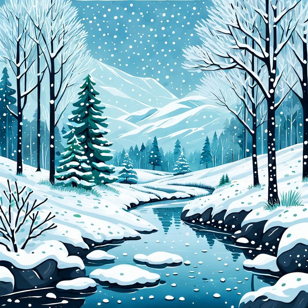 First Snowfall in Nature Illustration