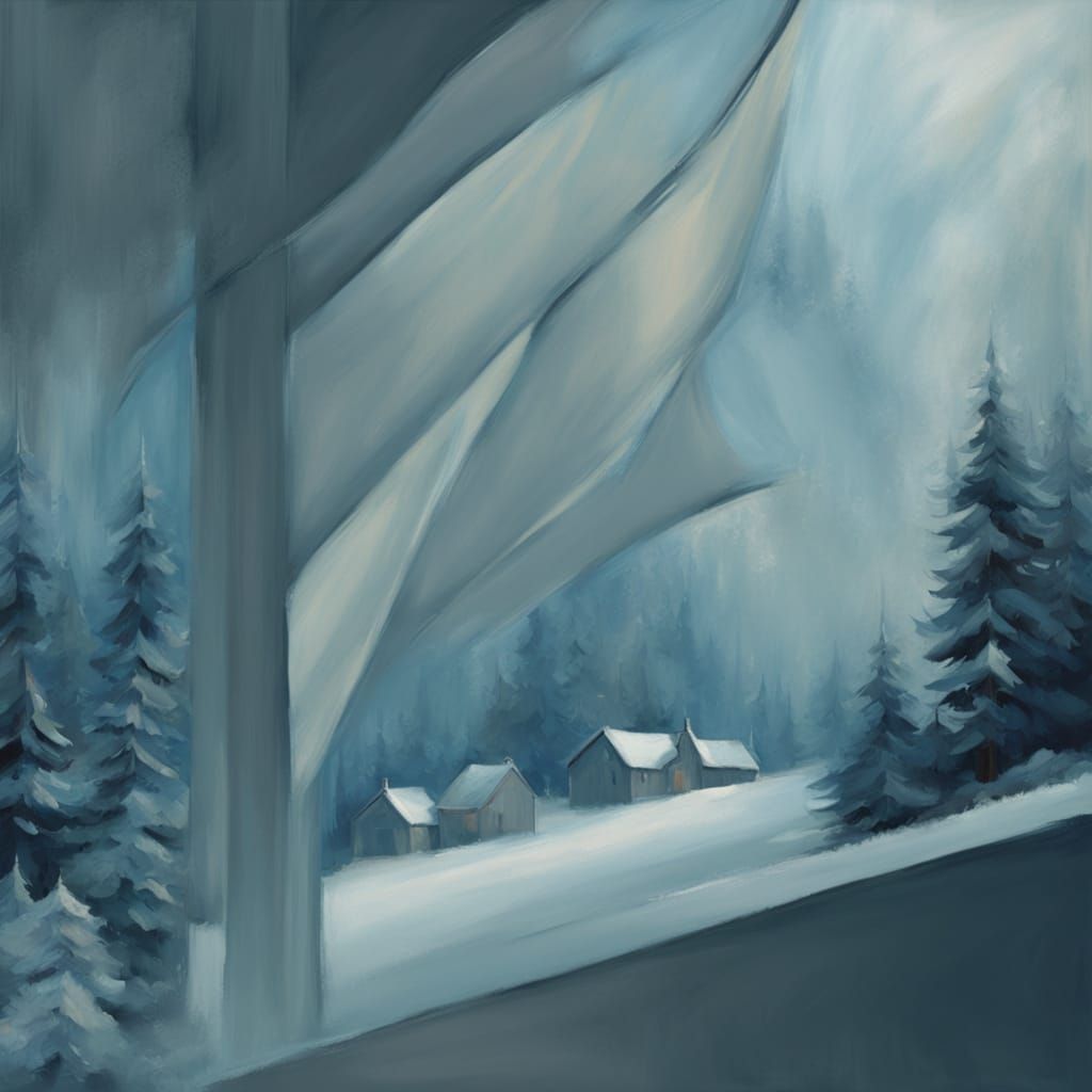 Abstract Winter Window in Vibrant Oil Painting Style