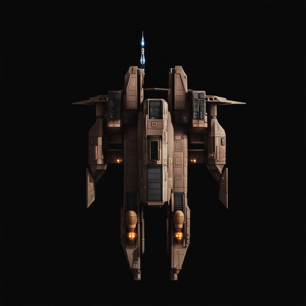 Armored Brown Starship with Missile and Shuttle Bays