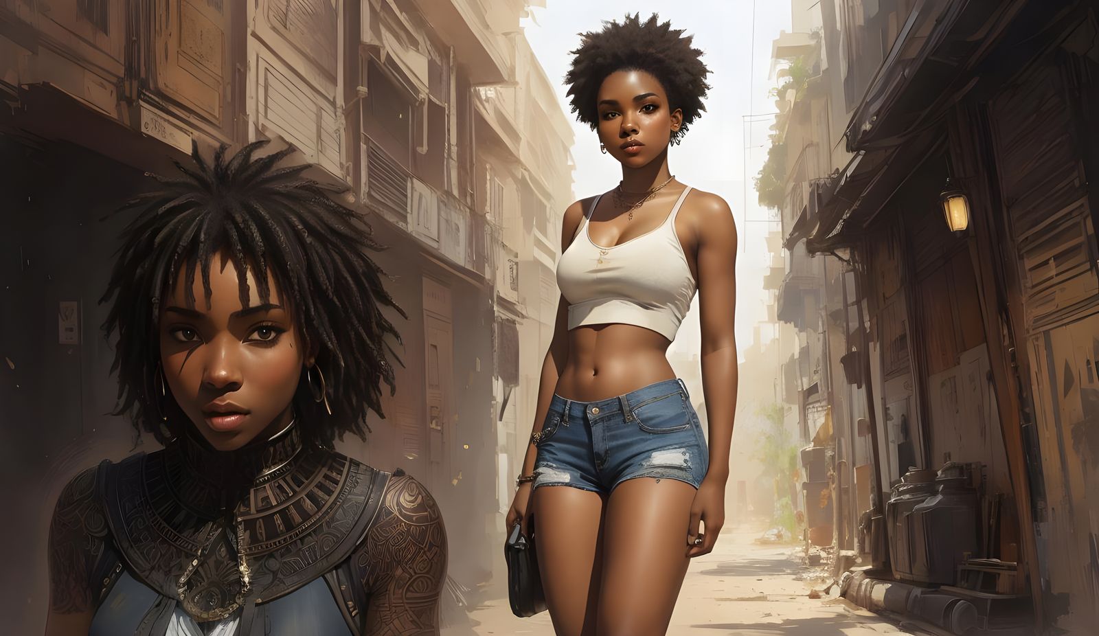 Sultry Curvy African American Woman in Summer Attire