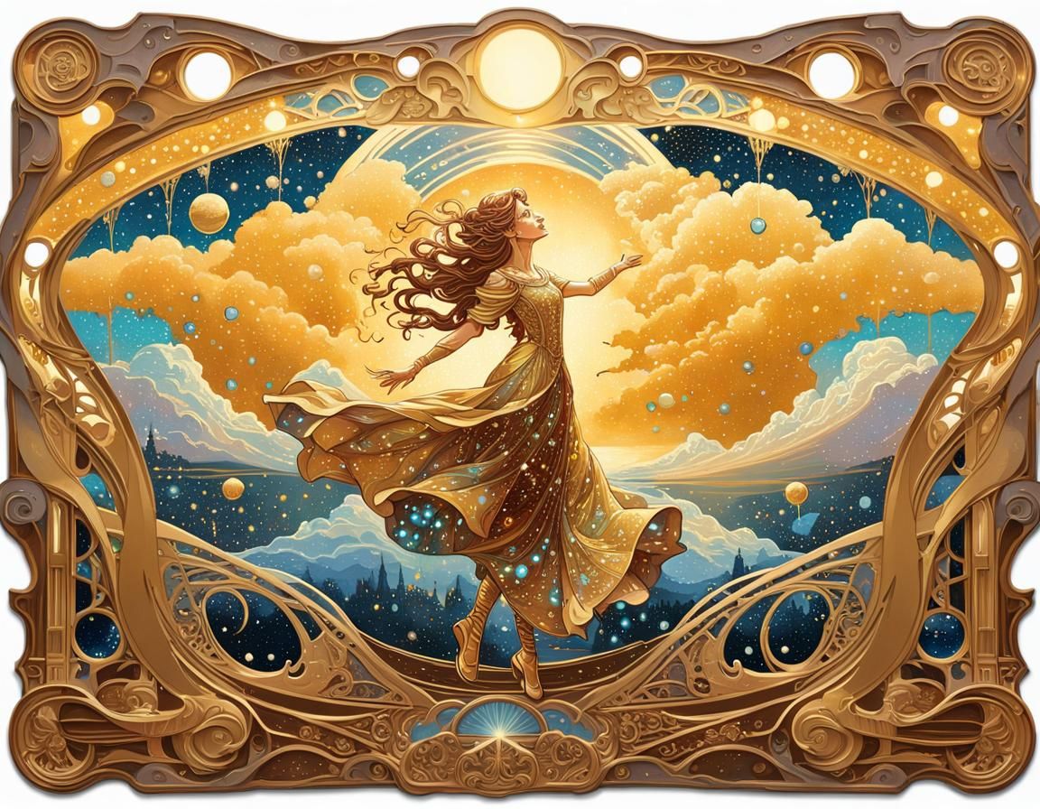 Cosmic Face in Starry Sky: Art Nouveau Portrait