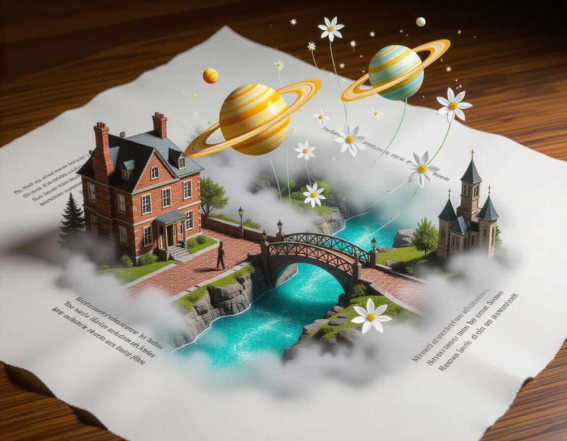 Miniature Fantasy Landscape Emerges from Poem-Covered Paper