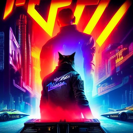 Cyberpunk Cat in Apocalyptic Neon Cityscape