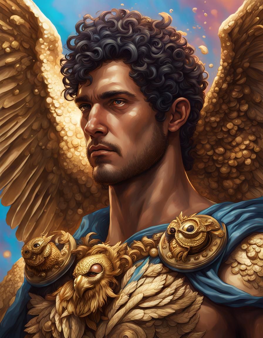 Hyperrealistic Perseus with Mechanical Owl