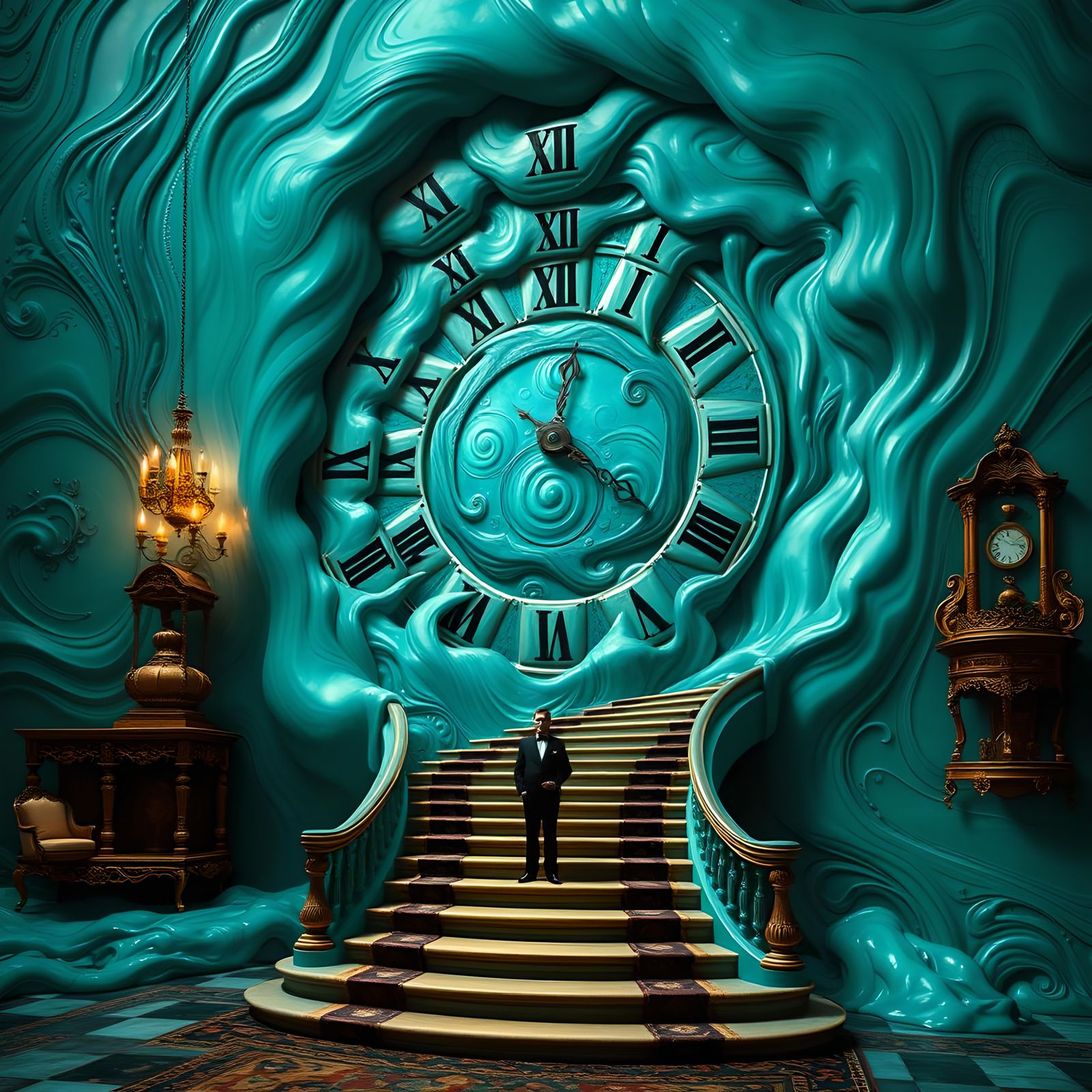 Surreal Clock Stairs in Salvador Dali Style