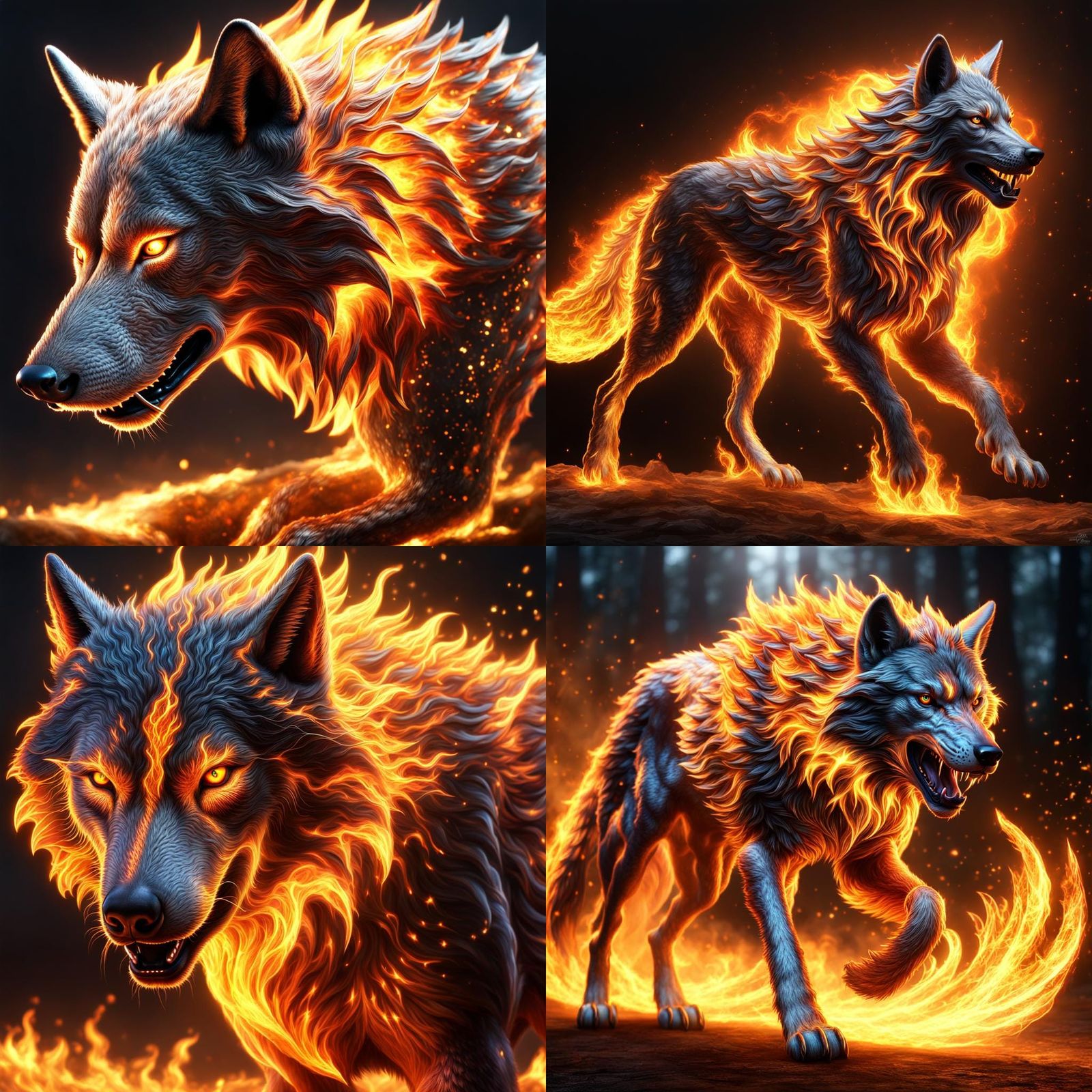 Epic Flame Wolf Render in High Resolution