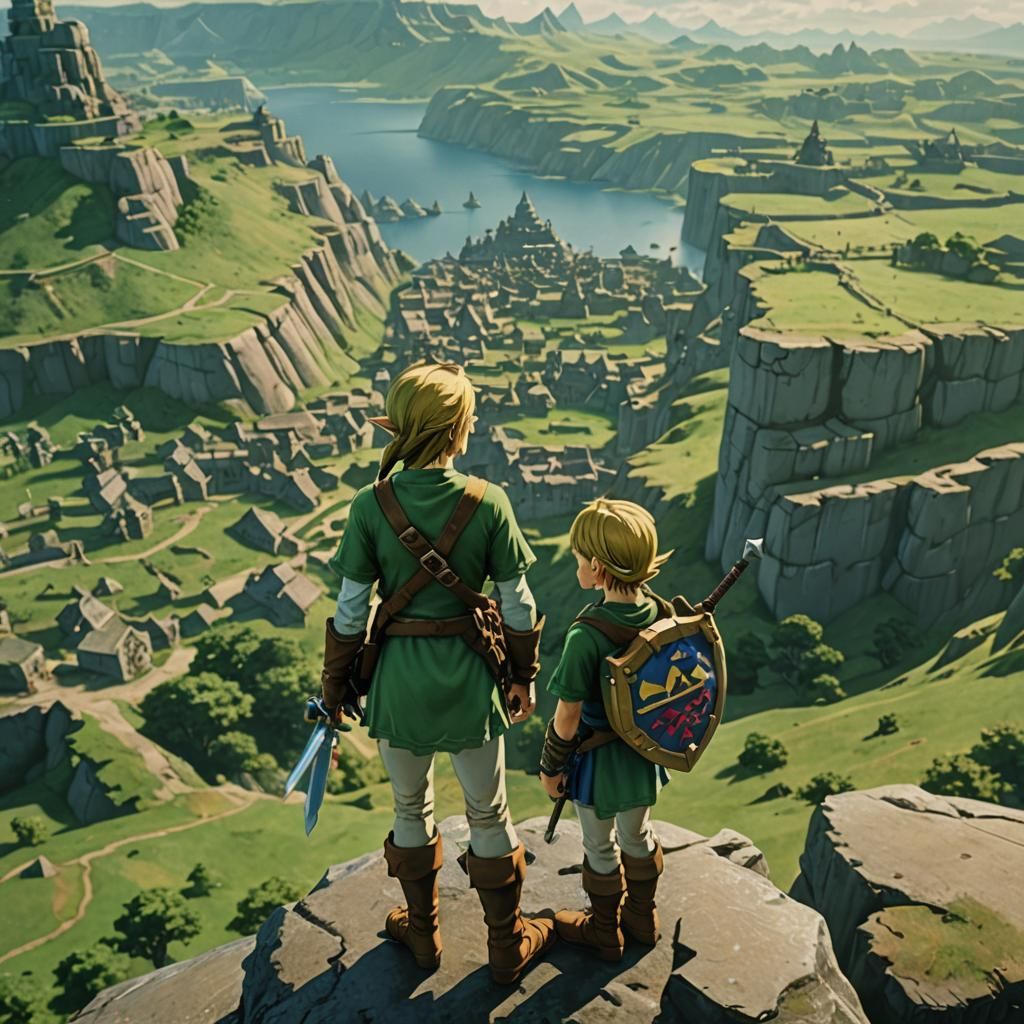 Link Overlooks Hyrule: A Cinematic 35mm Film Shot