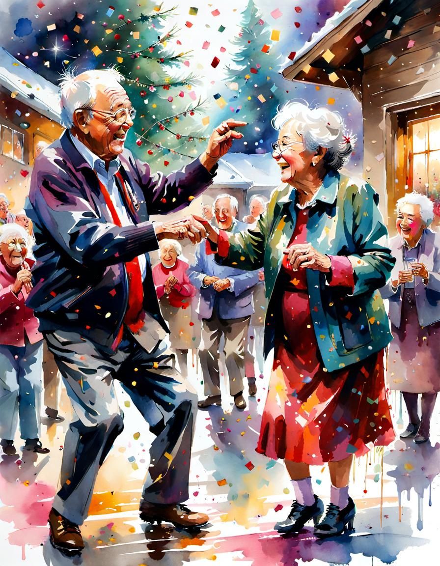 Joyful Christmas Celebration at Nursing Home in Watercolor S...