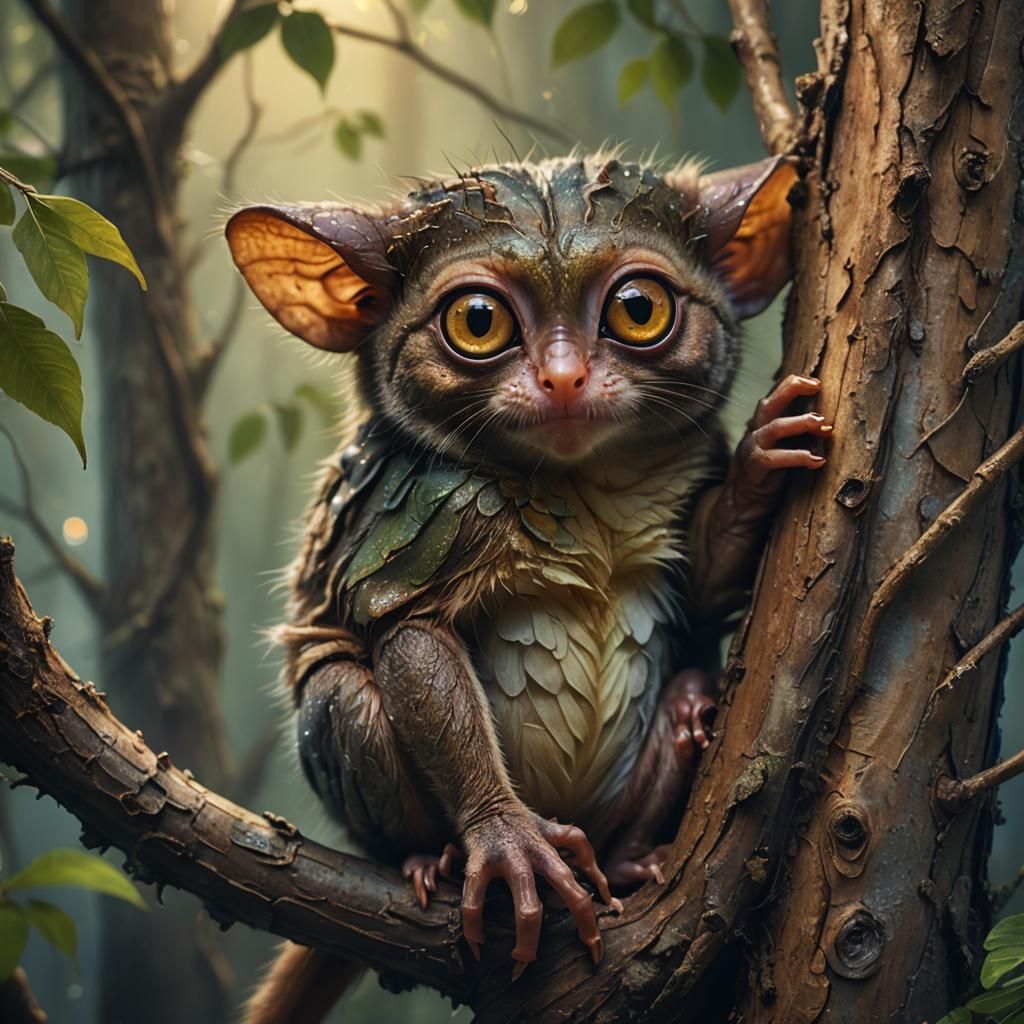 Tarsier in Vibrant Oil Painting with Golden Light