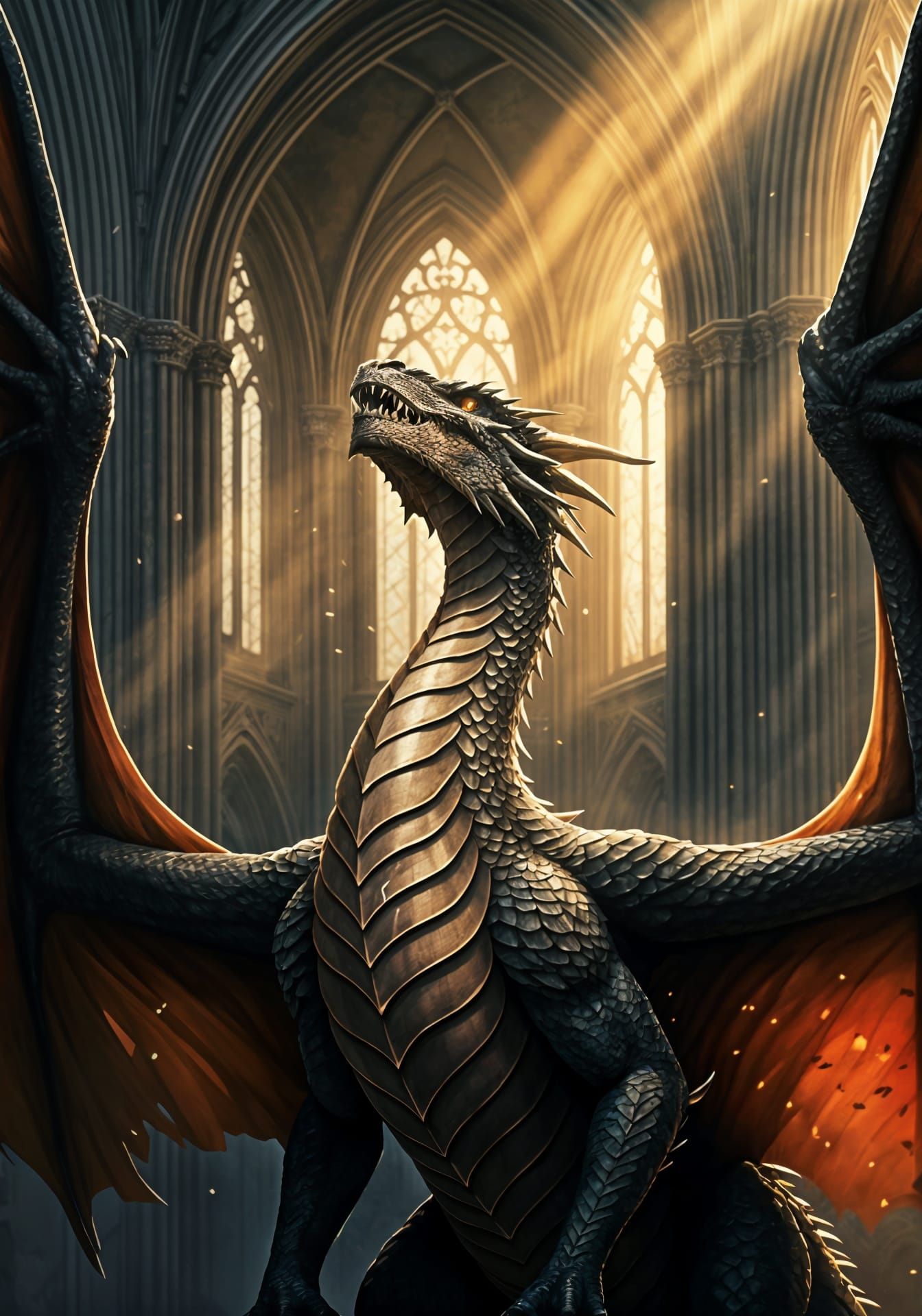 Epic Dragon in Noblebright Gothic Architecture