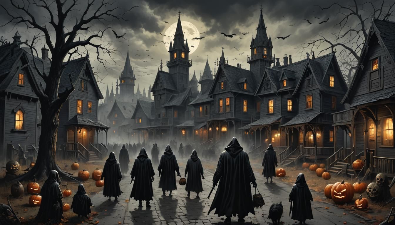 Dark Gothic Halloween Village in Sinister Horror Style