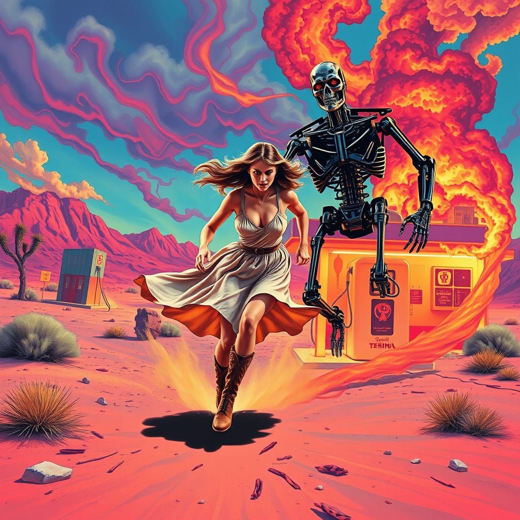 Sarah Connor vs T-1000: Psychedelic 60s Poster Art