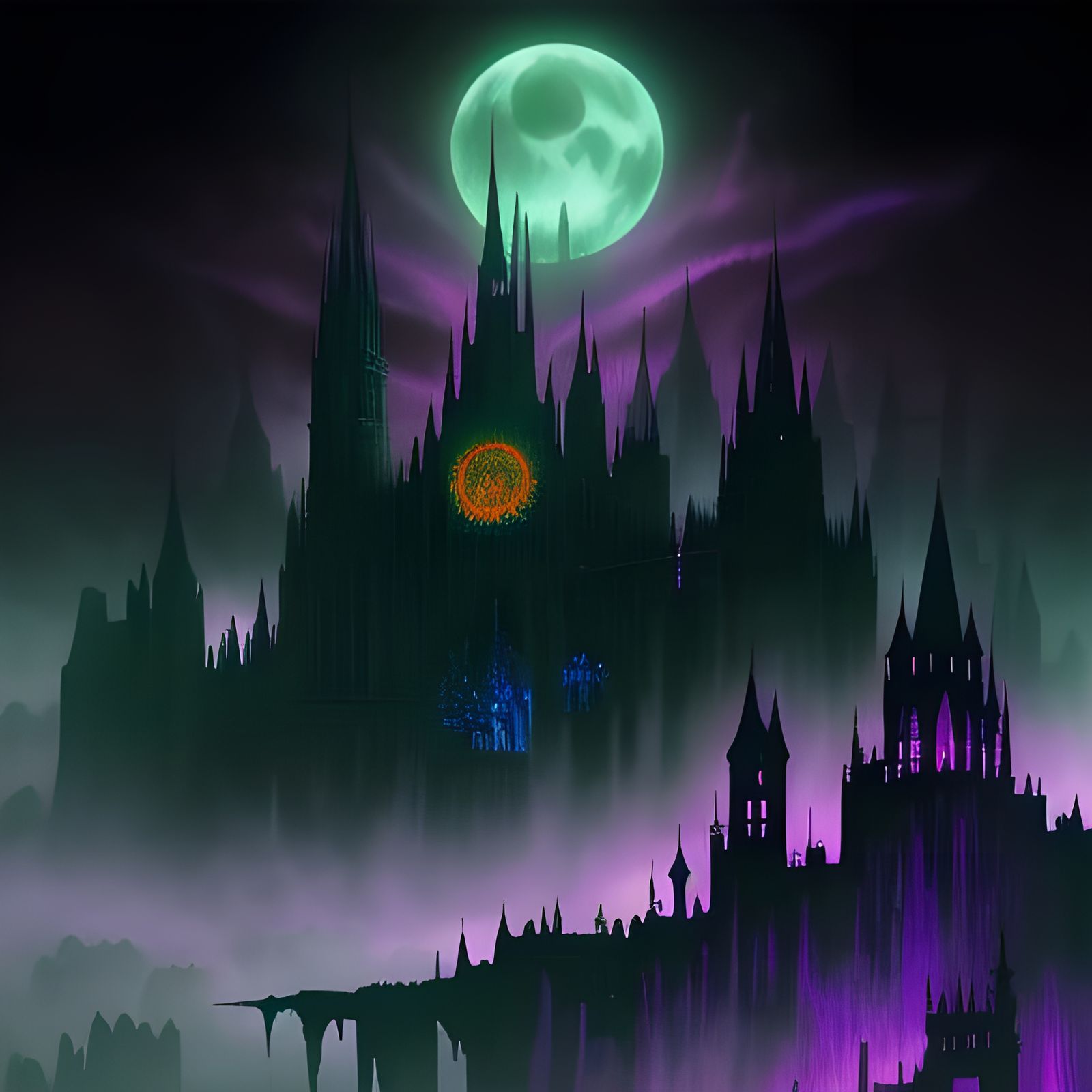 Eldritch Moonscape with Gothic and Folk Art Elements