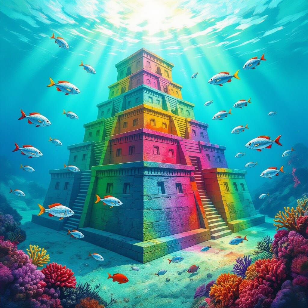 Sunken Ziggurat in Crayon Sketch Style