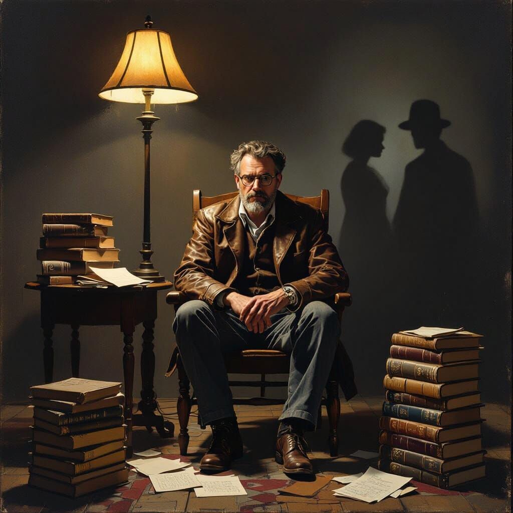 Man at Desk in Rembrandt Lighting Style