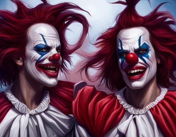 Clowns in the Arena: Hyperrealistic Digital Illustration