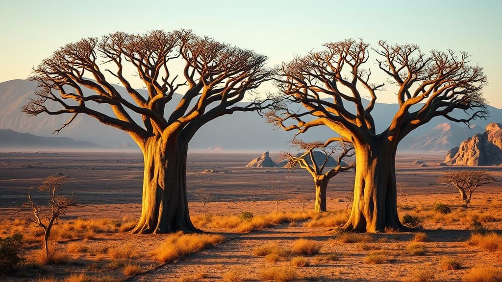 Majestic Baobabs in Rugged Madagascar Landscape